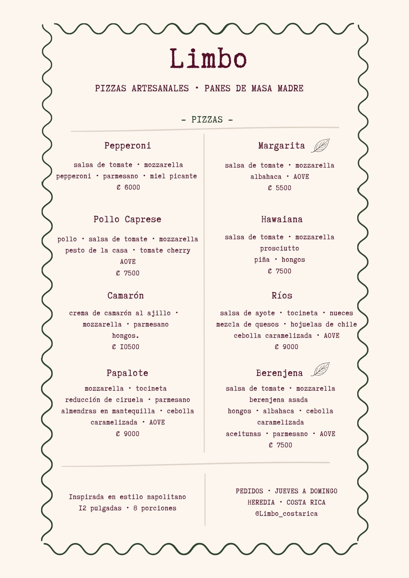 Menú Limbo — Pizzas