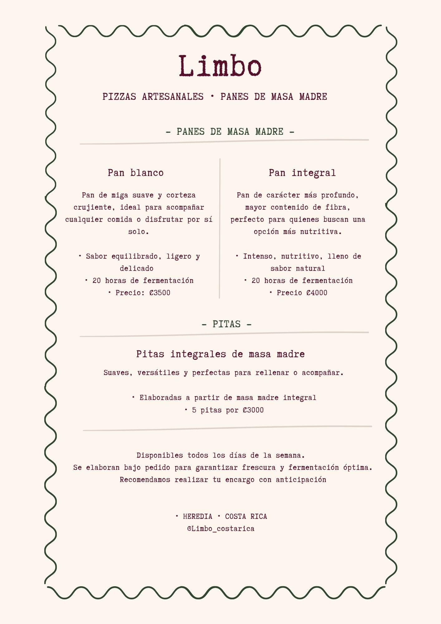 Menú Limbo — Panes y pitas